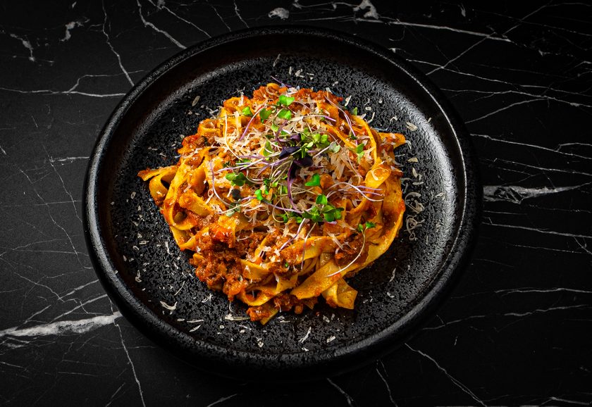 Fettuccine in beef ragu with parmesan