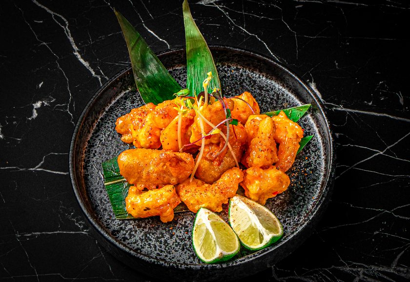 Golden crisp shrimp tempura with lemon